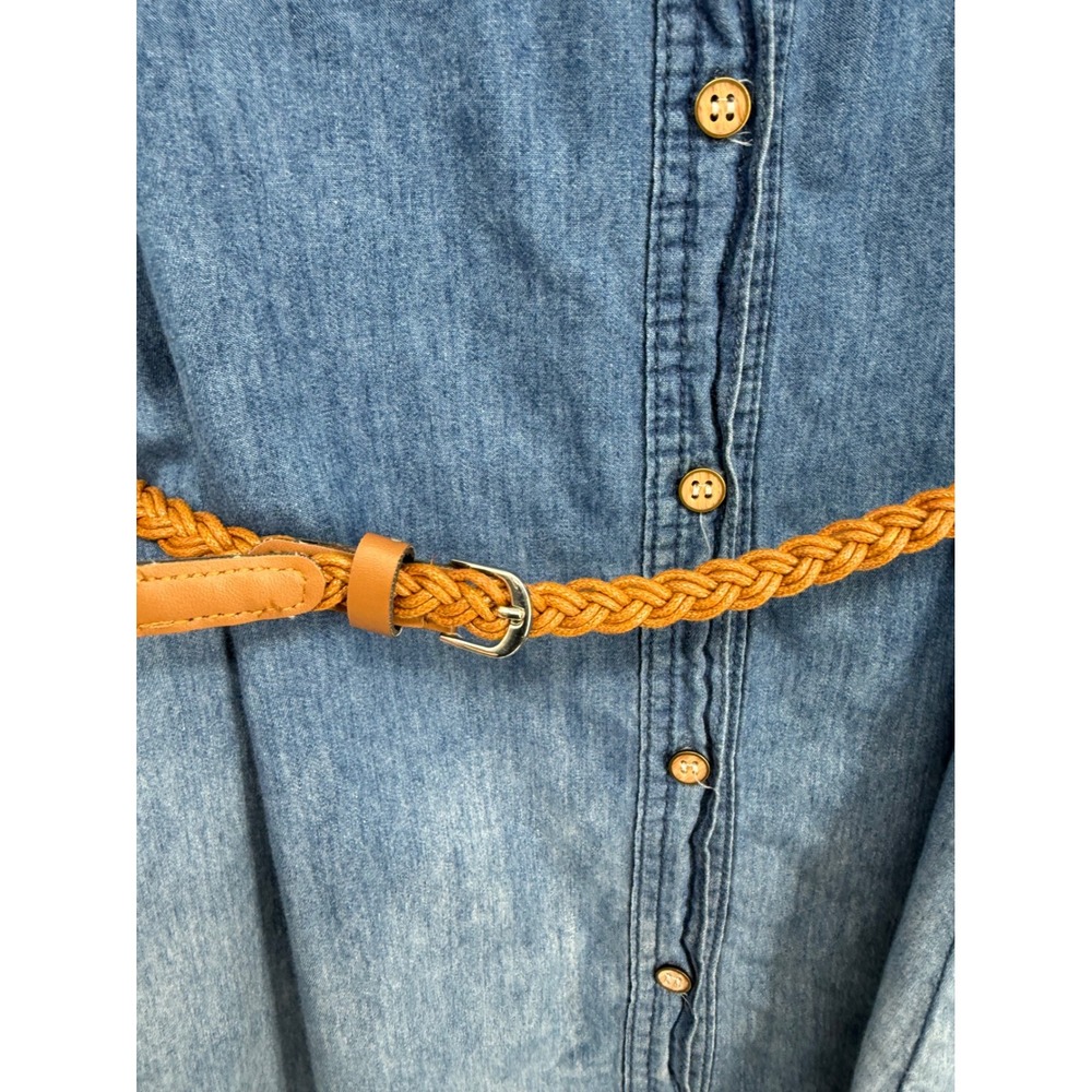 Denim Top/Dress Women Medium Blue Ombre Sleeveless Belted Button Up Cowgirl Boho - Picture 3 of 7